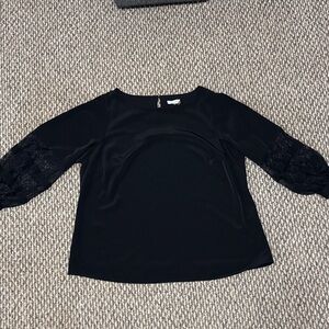 Calvin Klein Black Blouse with Lace Sleeves